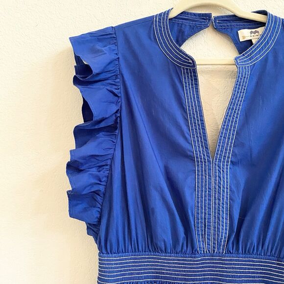 Nibi-Mtk Royal Blue Ruffle Trim Mini Dress Size L Tiered Coquette Tie Back - Picture 5 of 12